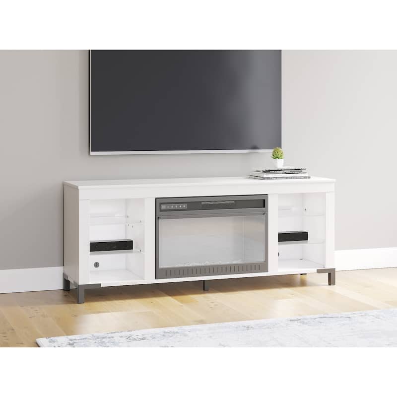 Signature Design by Ashley Brollevi White 60" TV Stand with Electric Fireplace for TVs up to 69"