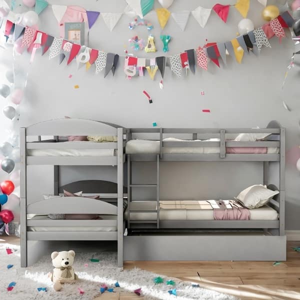 slide 2 of 42, Functional and Aesthetic Design Twin L-Shaped Bunk bed with Trundle, Elegant Design Twin L-Shaped Bunk bed with Trundle Gray