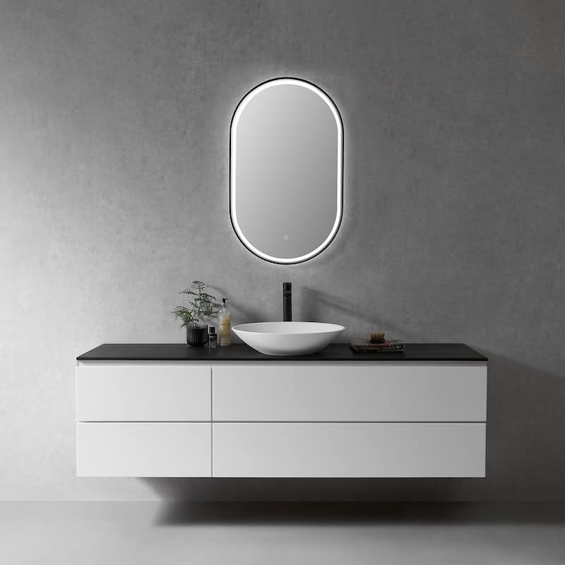 Altair Oleggio Oval Framed in Matte Black Vanity LED Lighted Wall Mirror - 36 in.