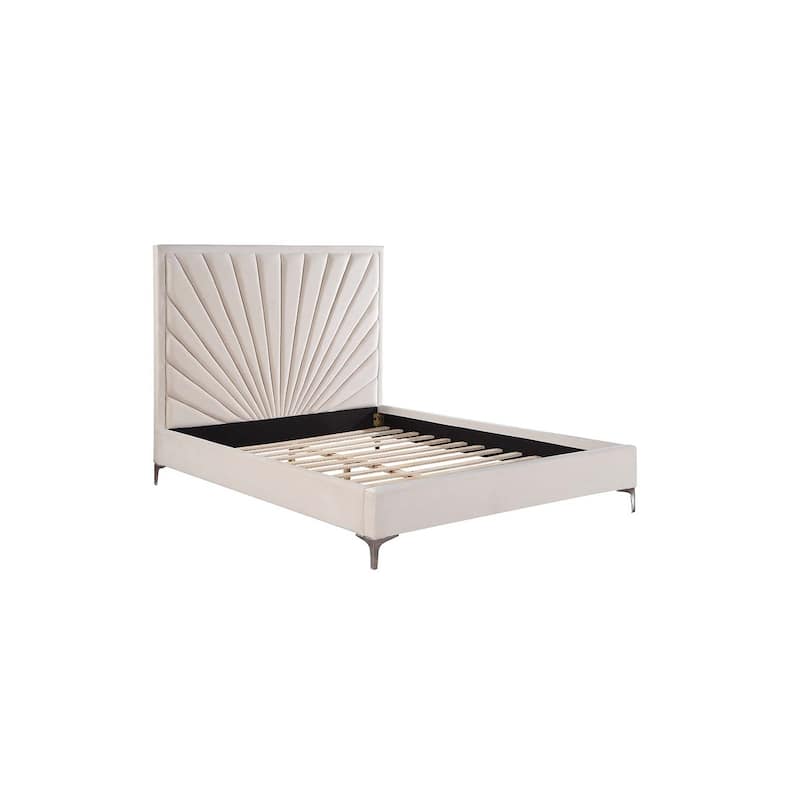 Gothic Glamour Queen Bed - Velvet Upholstered Platform Bed Frame - Modern Bedroom Furniture