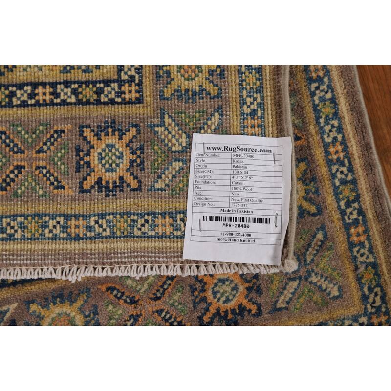 Brown Kazak Foyer Rug Handmade Traditional Wool Carpet - 2'9"x 4'3"