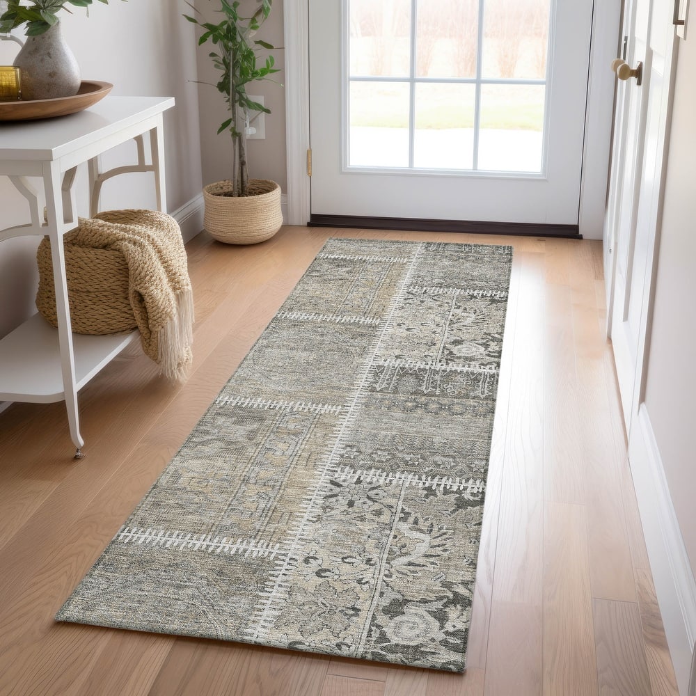 Machine Washable Indoor/ Outdoor Chantille Vintage Persian Patchwork Rug