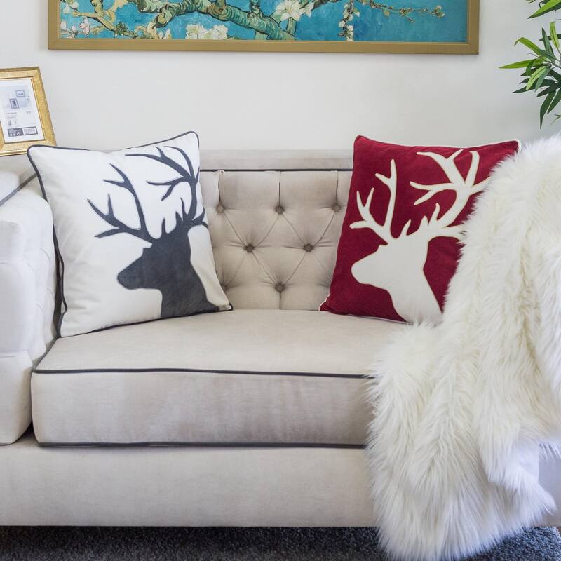Holiday Reindeer Velvet Pillow with Insert 20x20 Inches Festive Decor