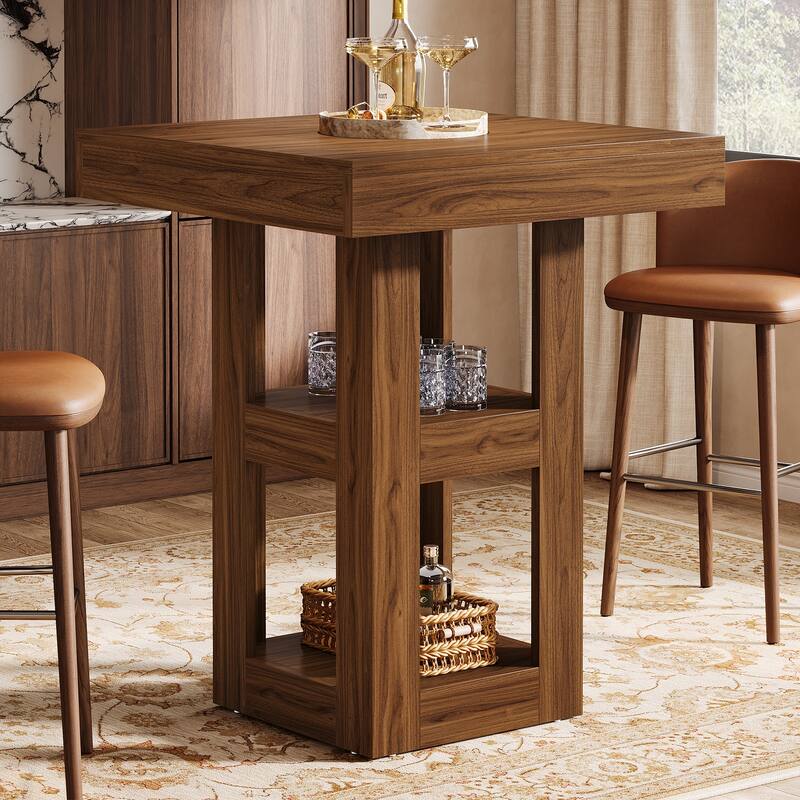 3-Tier Wooden Square Bar Table with Storage Shelves