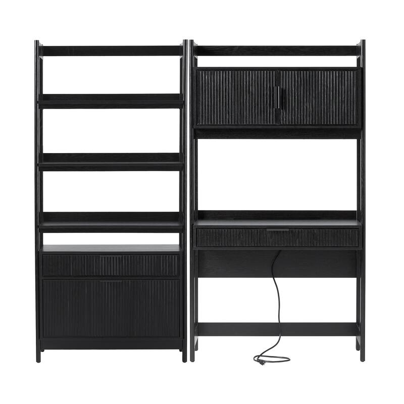 Walker Edison Hutch Desk with Wide Bookcase