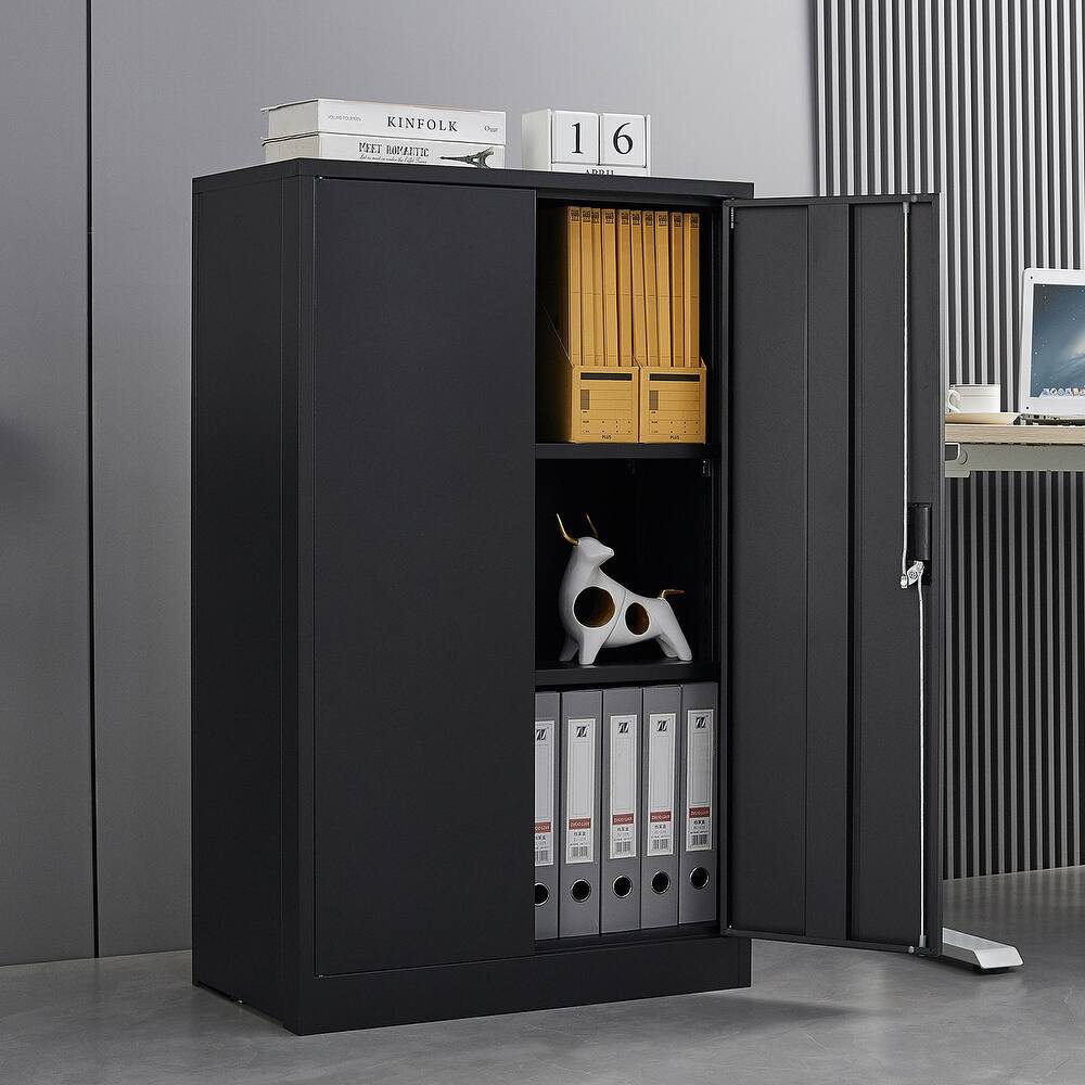 Metal Storage Cabinet with Locking Doors and Adjustable Shelf, Folding Filing