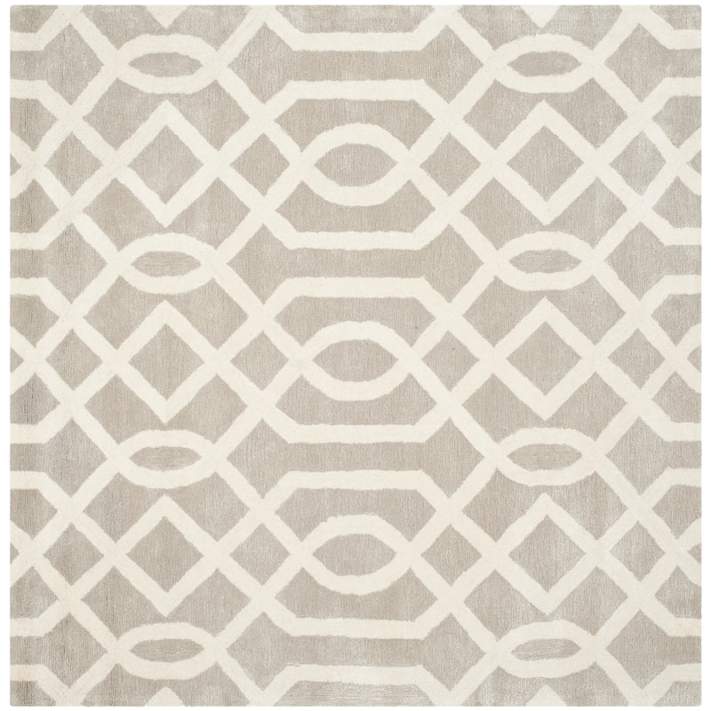 SAFAVIEH Handmade Soho Mallorie Wool/ Viscose Rug - 6' Square - Grey/Ivory