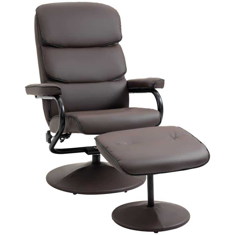 PU Recliner with Ottoman, Swivel and Adjustable Recline - 29.5" W x 33" D x 39.25" H. - Brown