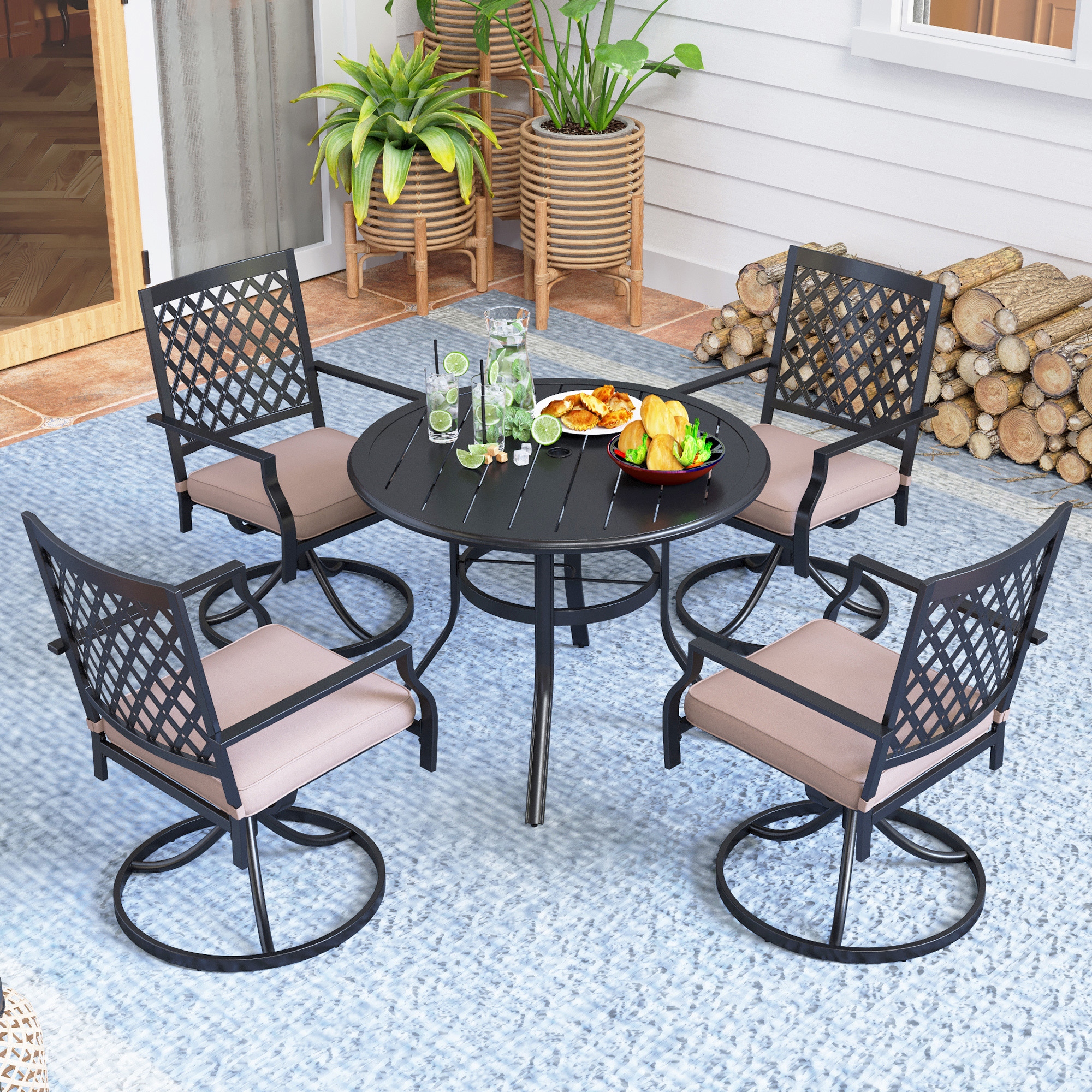 MFSTUDIO 5 Piece Outdoor Patio Dining Set 4 Swivel Armrest Chairs
