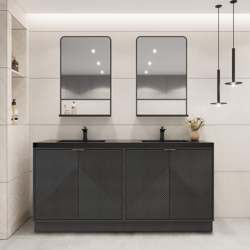 Milano 72" Freestanding Bathroom Vanity with Double Black Acrylic Sink - 70.86" x 19.49" x 35.46'' - Black