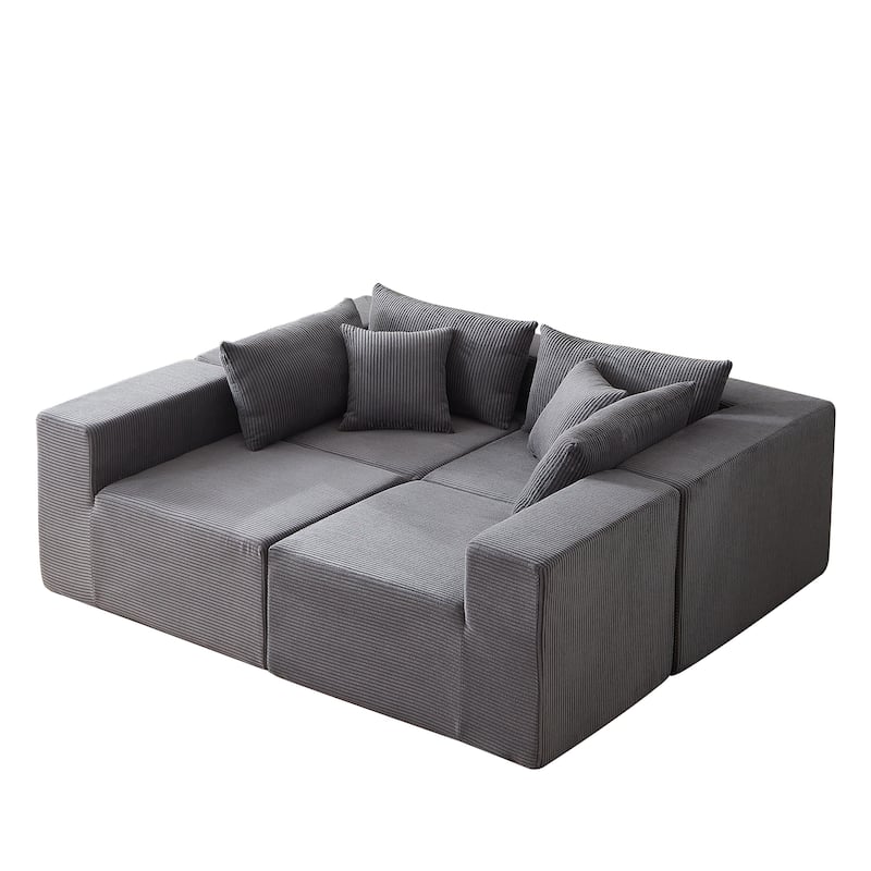 Anmytek 104-Inch Corduroy Modular L-Shaped Sectional Sofa 4PC Free Combination Luxury Foam-Filled