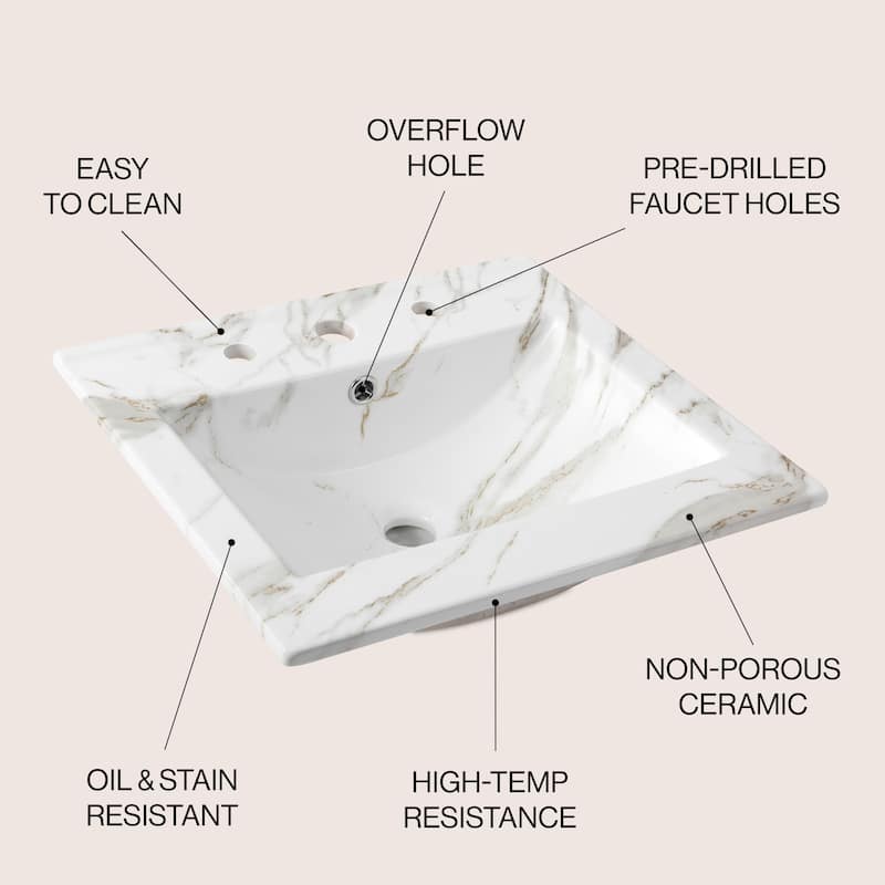 Aubert 3-Hole Classic Contemporary Rectangular Ceramic Single Sink Basin Vanity Top, by JONATHAN Y