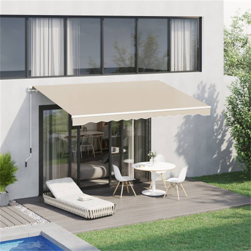 155.5" Wide Retractable Patio Awning with Extendable Aluminum Frame and UV Rain Fabric - 155.5" W x 96.5" D
