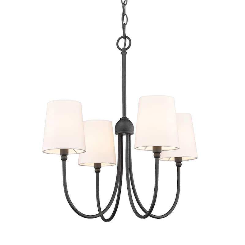 Forged Black 22"W x 23"H Rustic Chandelier with 4 Fabric Shades