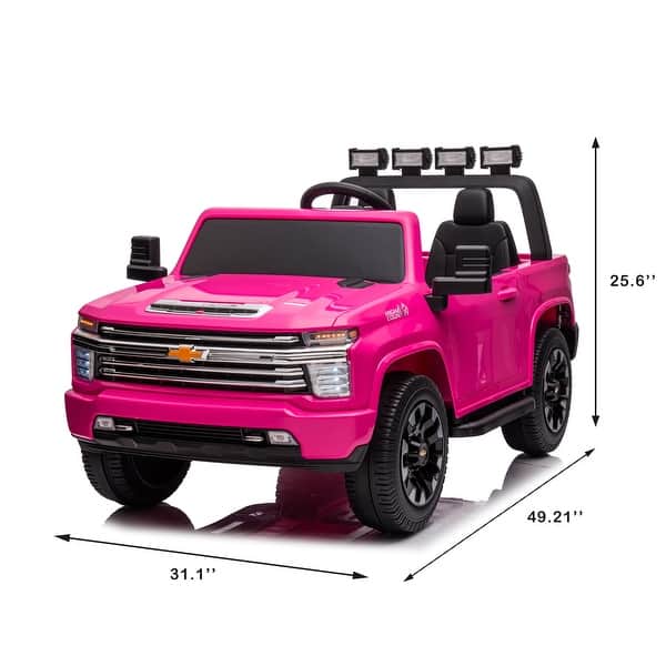 dimension image slide 0 of 2, Chevrolet Silverado HD Kids Ride-On Truck, 24V, 4WD, Dual Seats, Bluetooth & Music, for Ages 3-8