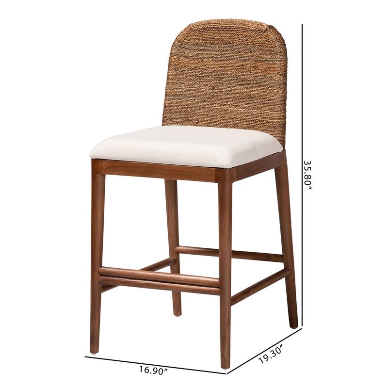 Nadim Modern Bohemian Seagrass and Acacia Wood Counter Stool