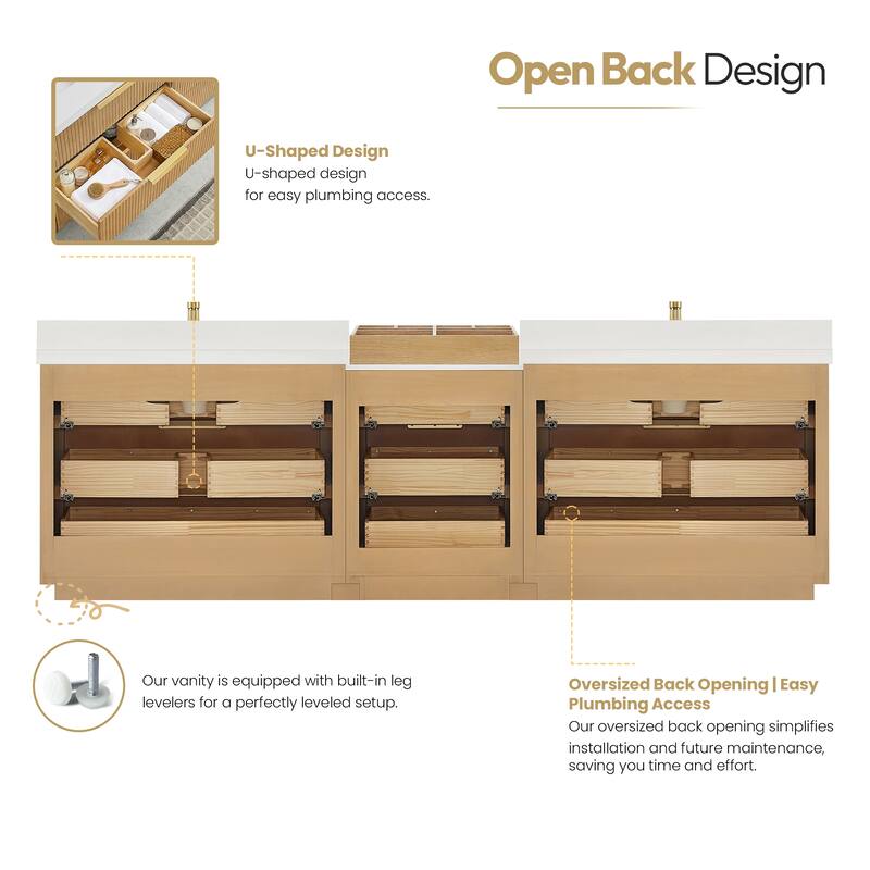 Santarem Double Vanity with Pure White Quartz Stone Top without Mirror