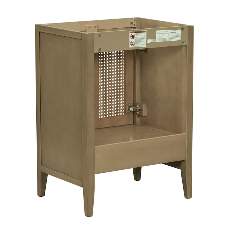 24 Inch Natural Style Bathroom Vanity without Sink, Rattan Cabinet with Doors and Drawer