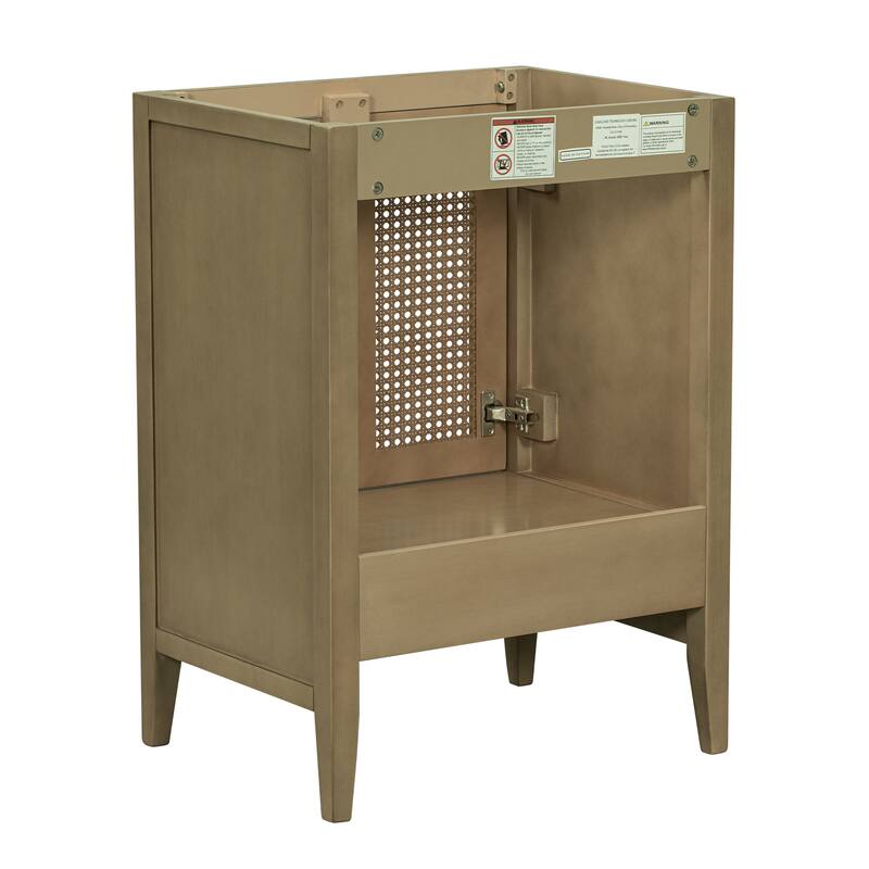 Natural Rattan Bathroom Vanity Cabinet Base Only - Solid Acacia Wood & MDF with Ample Storage, Freestanding Design