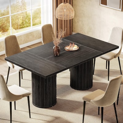 63-Inch Dining Table for 6, Rectangle Kitchen Table with Cylindrical Bass