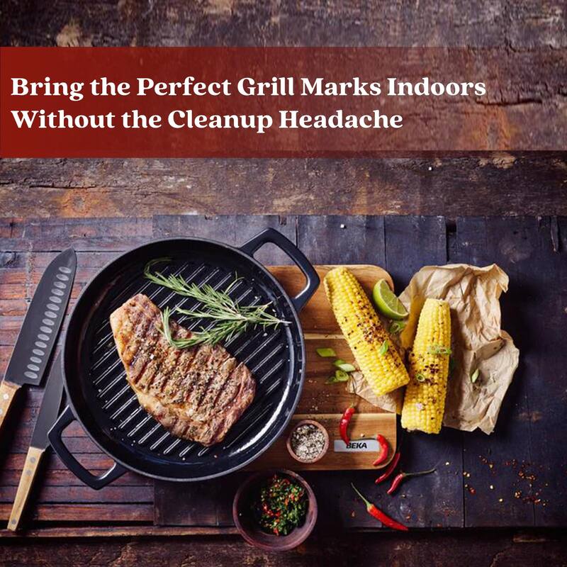 Alva Nori 11" Enameled Cast Iron Griddle Pan, Naturally Nonstick Grill Pan