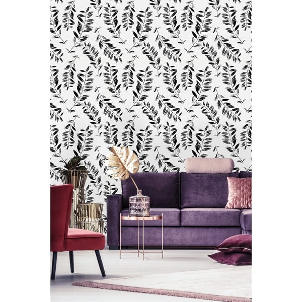Black and White Abstract Leaves Peel and Stick Wallpaper - Bed Bath ...