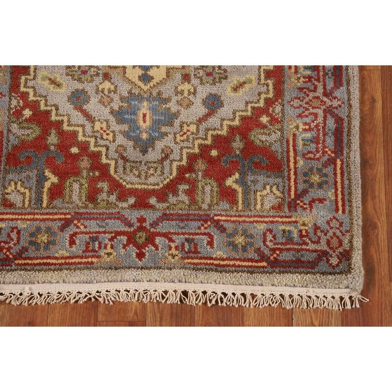 Geometric Gray Kazak Indian Runner Rug Handmade Wool Carpet - 2'6"x 7'11"