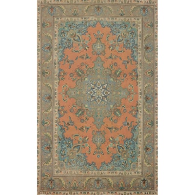 Hand Knotted Oriental 100% Wool Carpet Traditional Medallion Coral Tabriz Area Rug - 9' 10'' X 6' 6''