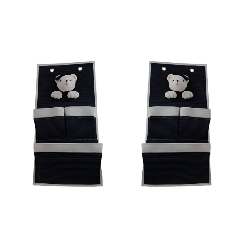 HomeRoots Set of Two Black And White Teddy Bear Three Pocket Fabric Wall Hanger