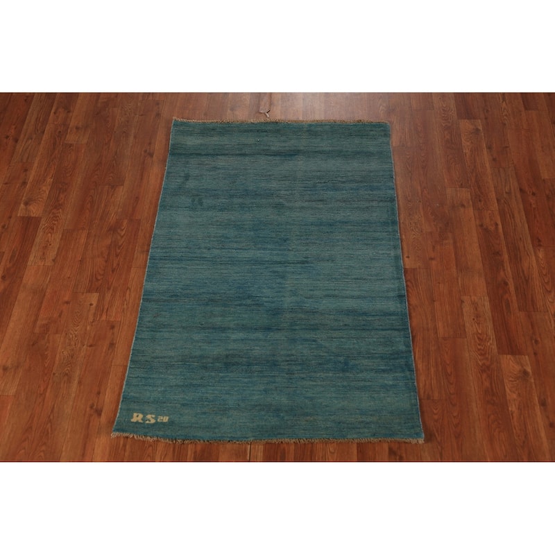 Blue Striped Gabbeh Modern Rug Handmade Wool Carpet - 2'8" x 4'1"