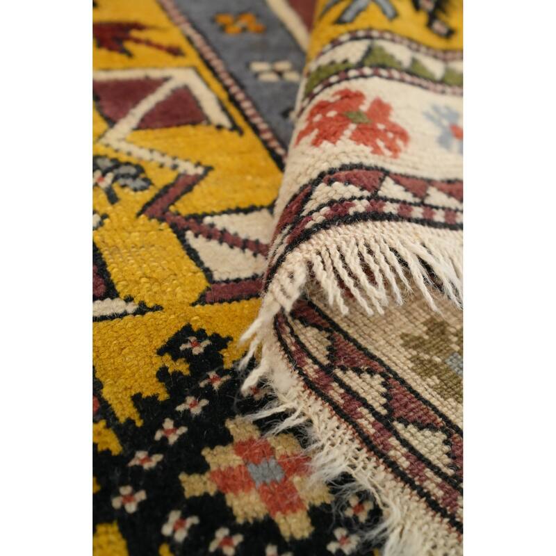 Hand Knotted Oriental 100% Wool Carpet Transitional Tribal Yellow & Gold Anatolian Area Rug - 6' 8'' X 3' 8''