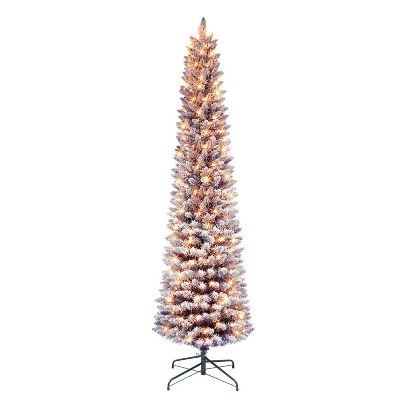 Puleo International 6.5 ft. Pre-lit Flocked Fashion Purple Pencil Artificial Christmas Tree