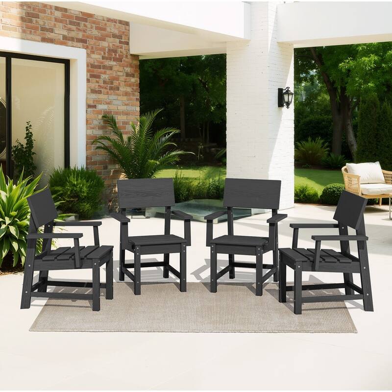 Set of 4 PE Outdoor Dining Armchairs with Wood Grain Finish, All-Weather, Smooth Armrest