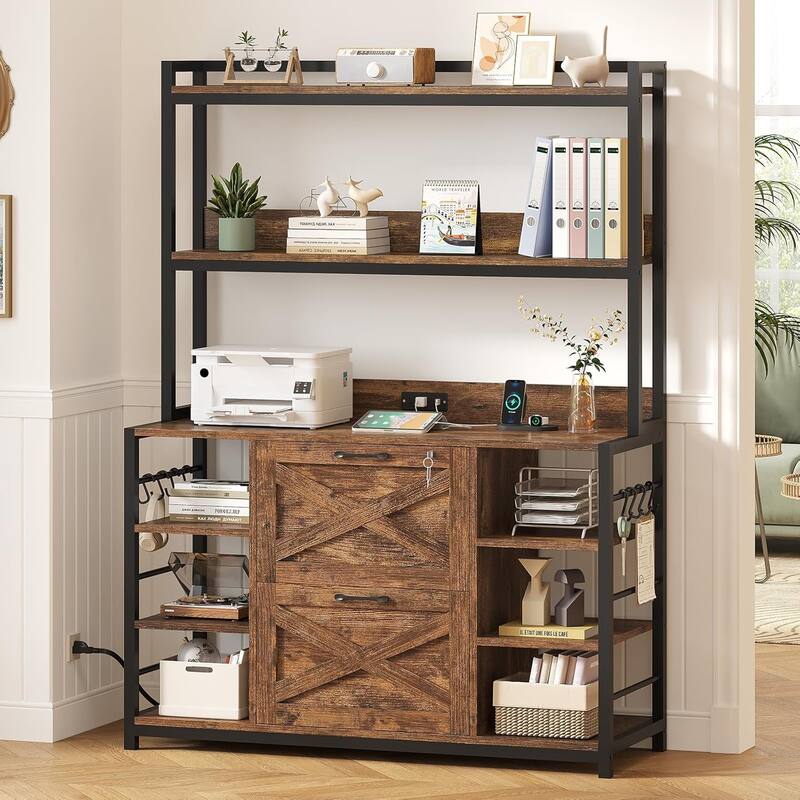 6 Layer File Cabinet Lock Vertical Filing Cabinet Charging Station - Brown