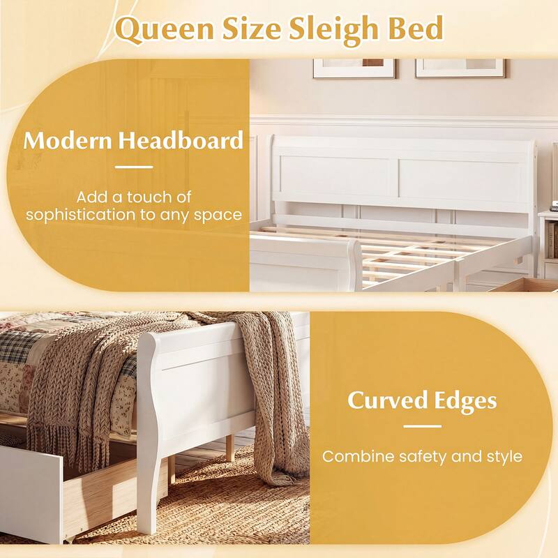 Costway Twin Size Bed Frame with 2 Storage Drawers Wood Platform Bed