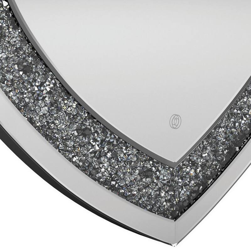 Theo 30 Inch Modern Vanity Wall Mirror, Heart, Crystal Frame, Glass, Silver