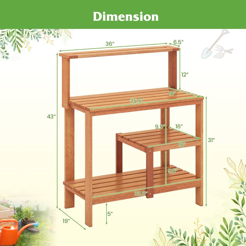Gymax Outdoor Potting Bench Table w/Open Shelves Teak Oil Finish