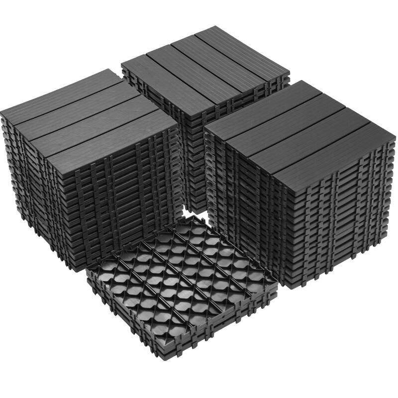 Plastic Interlocking Deck Tiles, 12.00"x12.00"(Pack of 44), Patio Flooring Outdoor Waterproof All Weather Use - Light Gray