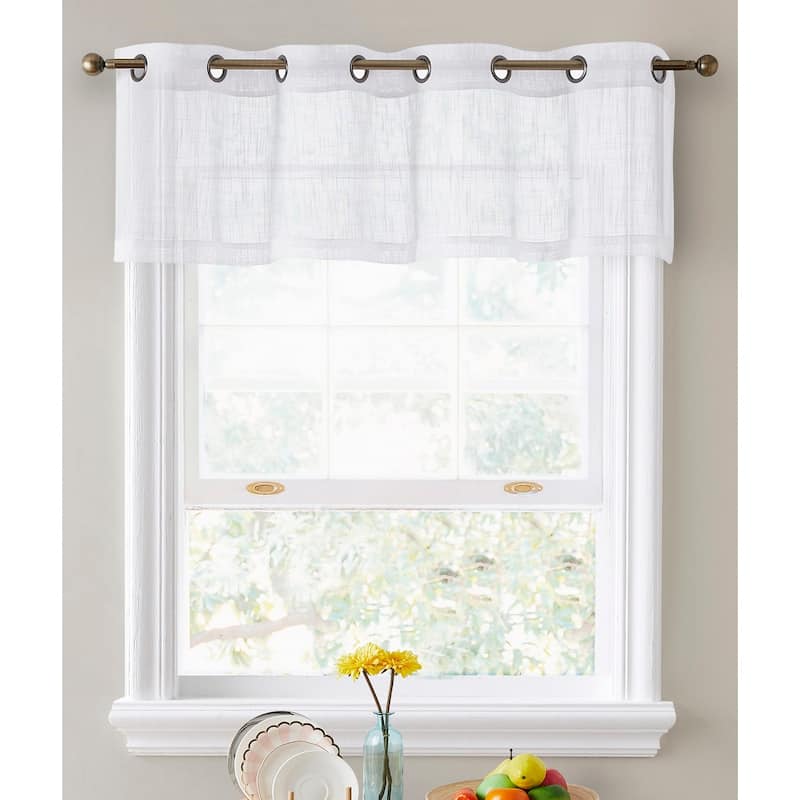 HLC.me Abbey Faux Linen Textured Semi Sheer Grommet Curtain Tiers Valance Small Windows, Bedroom & Bathroom - 54 W x 18 L - Single Valance - White
