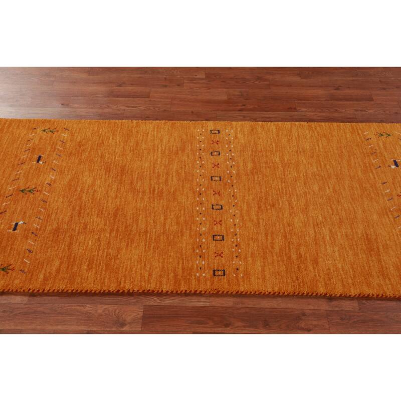 Hand Knotted Oriental 100% Wool Carpet Tribal Animal Pictorial Oranges & Rust Gabbeh Runner Rug - 9' 9'' X 2' 9''
