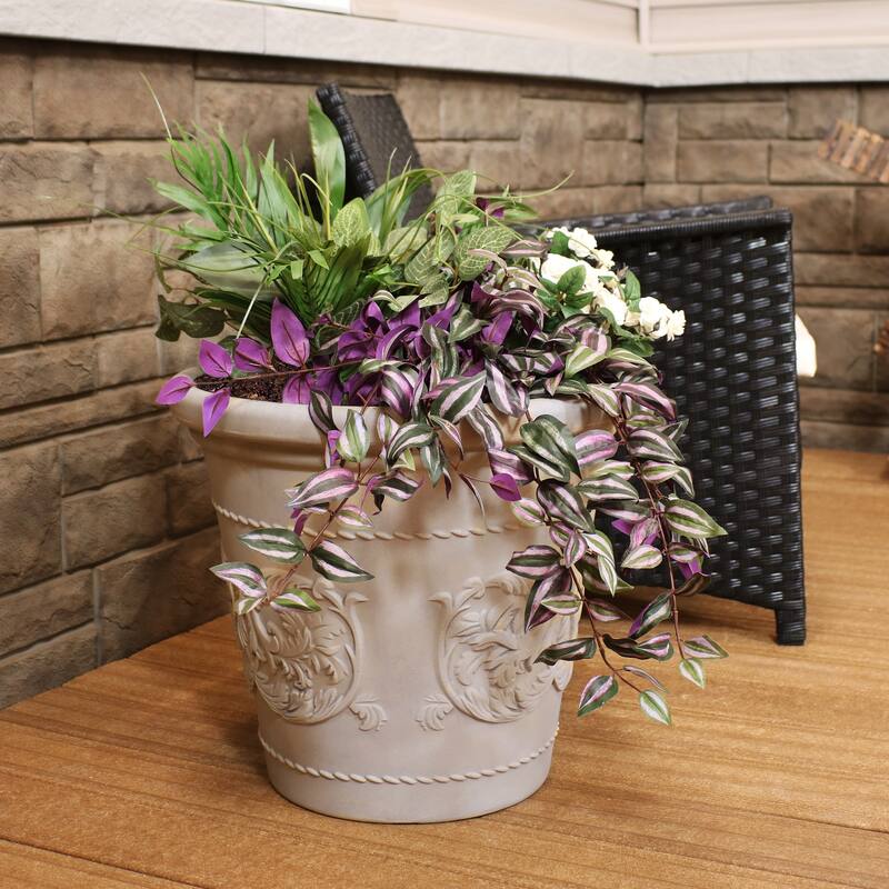 Sunnydaze Arabella Polyresin Large Round Outdoor Planter