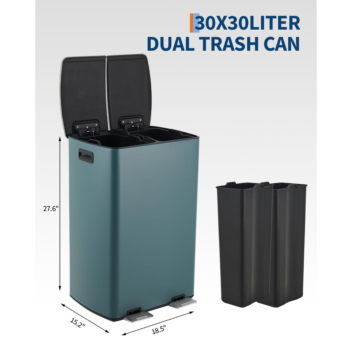 Stainless Steel Recycling Bin, Dual Compartment, 60L/16 Gal