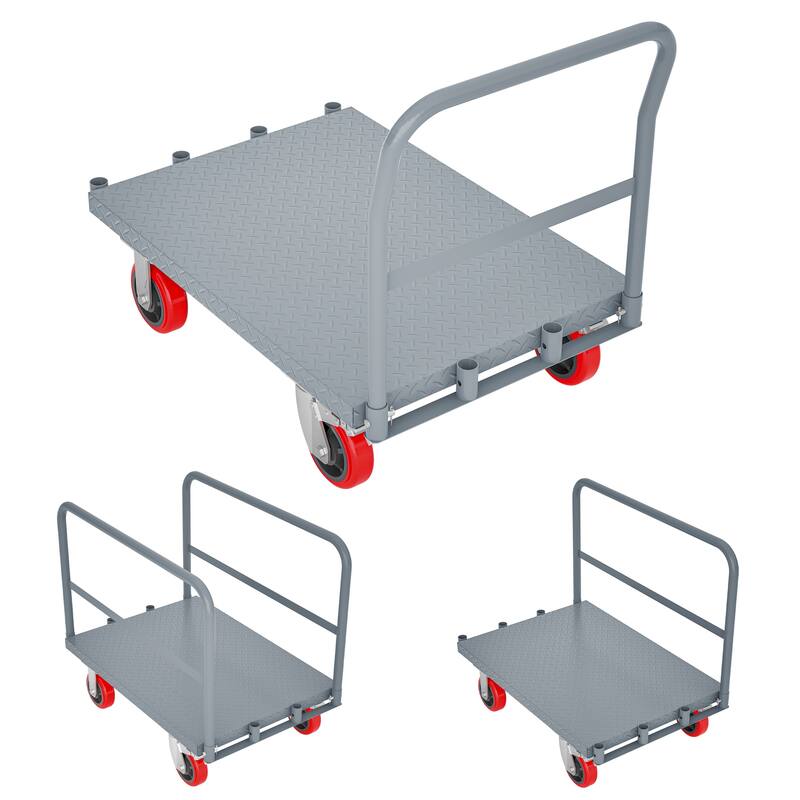 Heavy Duty Steel Panel Truck - 2000 lbs Drywall & Lumber Cart with 6" Swivel Brake Casters, Handrails, 36"x24"