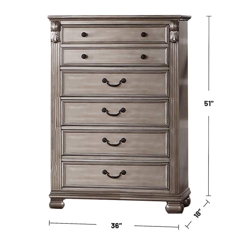 5 Drawers Wooden Chest in Antique Silver