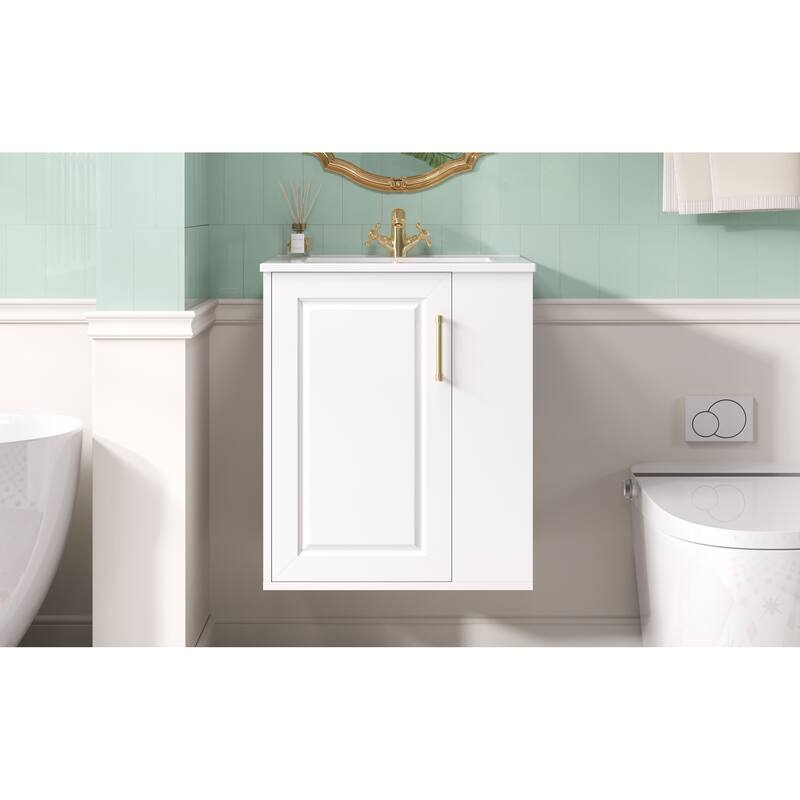 Roomfitters 20 Inch Wall Mounted Bathroom Vanity & Side Cabinet Combo, Floating Storage Station with Sink, White