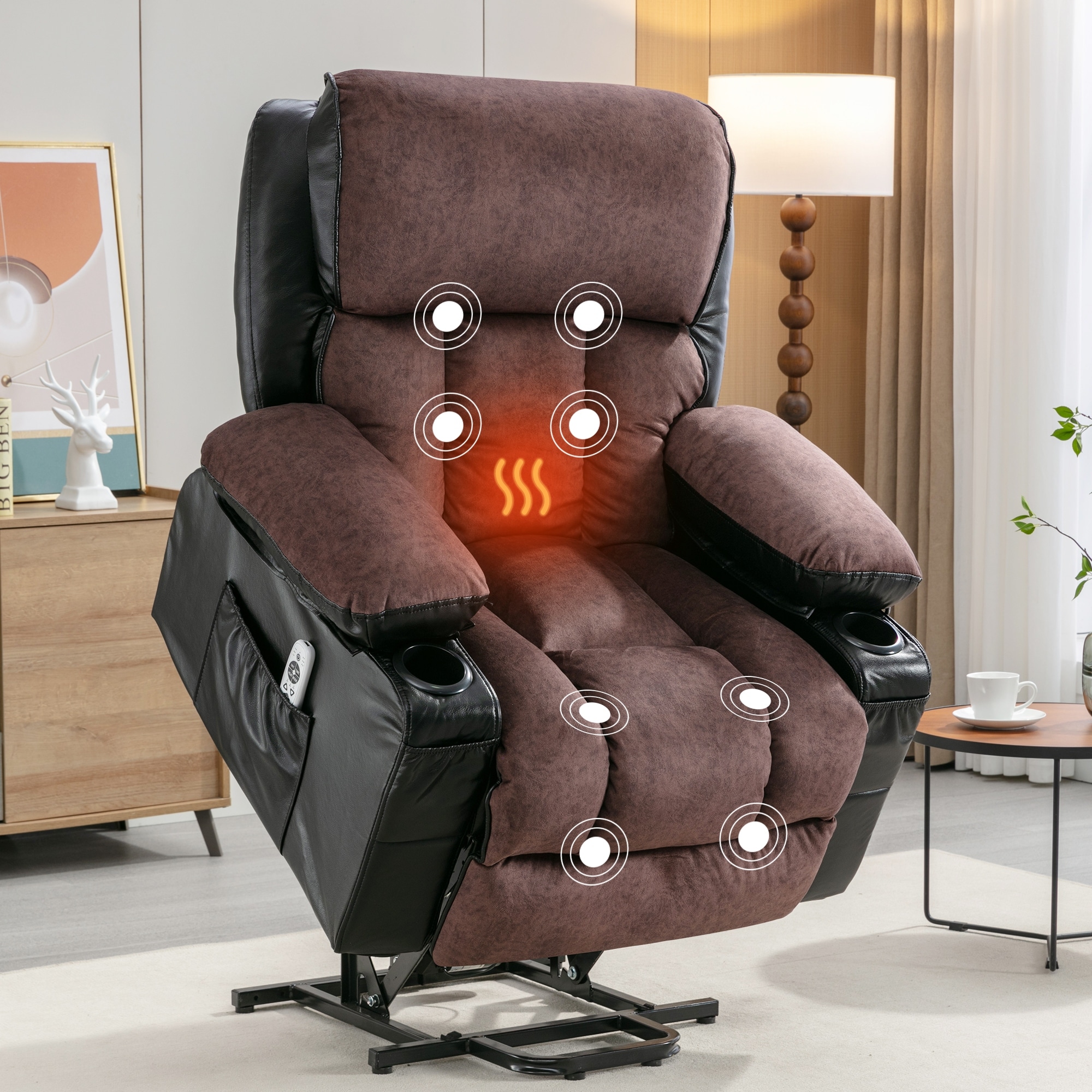 Massage Chair Wide Leather Recliner Chair Aiden Natural Grey