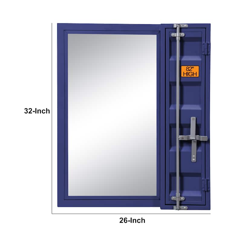 Industrial Style Metal Vanity Mirror with Recessed Door Front, Blue