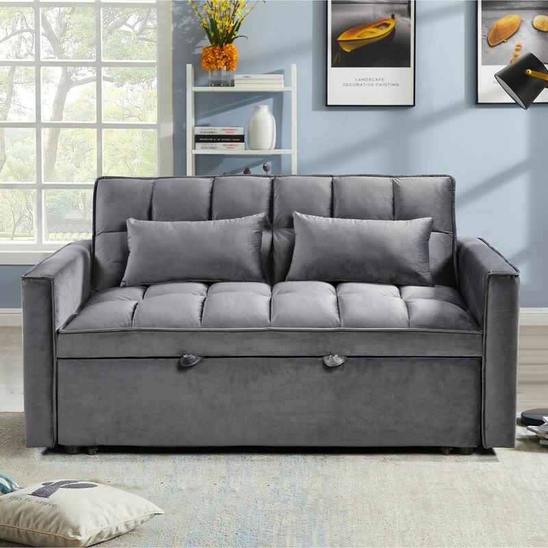 52.75" Velvet 2-Seater Sleeper Sofa with Curved Back & Cotton Padding