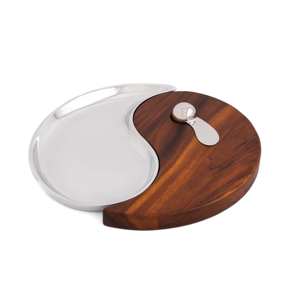 Nambe Yin Yang Cheese Board with Spreader - 13" x 13" x 1"