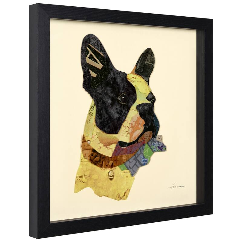 Empire Art "Boston Terrier Closeup" Alex Zeng's dimensional collage, under glass & a black shadow box frame